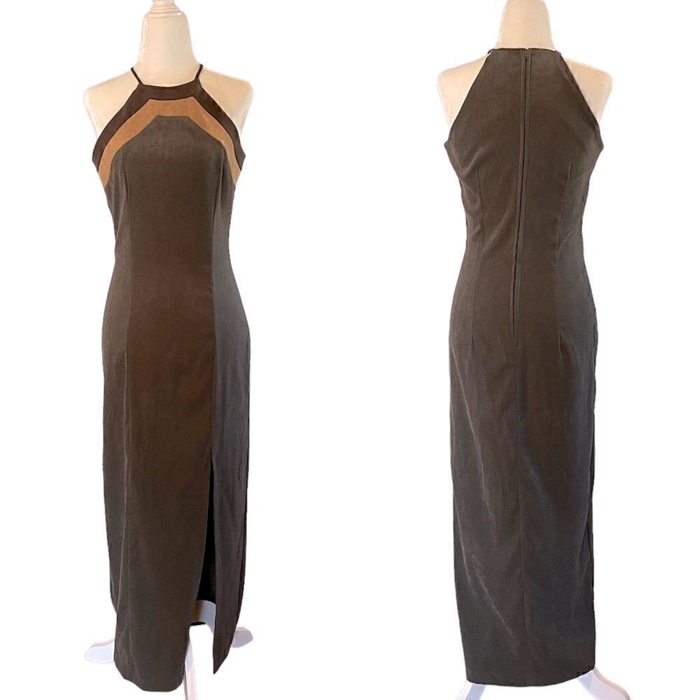 VTG Eleven USA Faux Suede Color Block Sleeveless Dress | SZ S